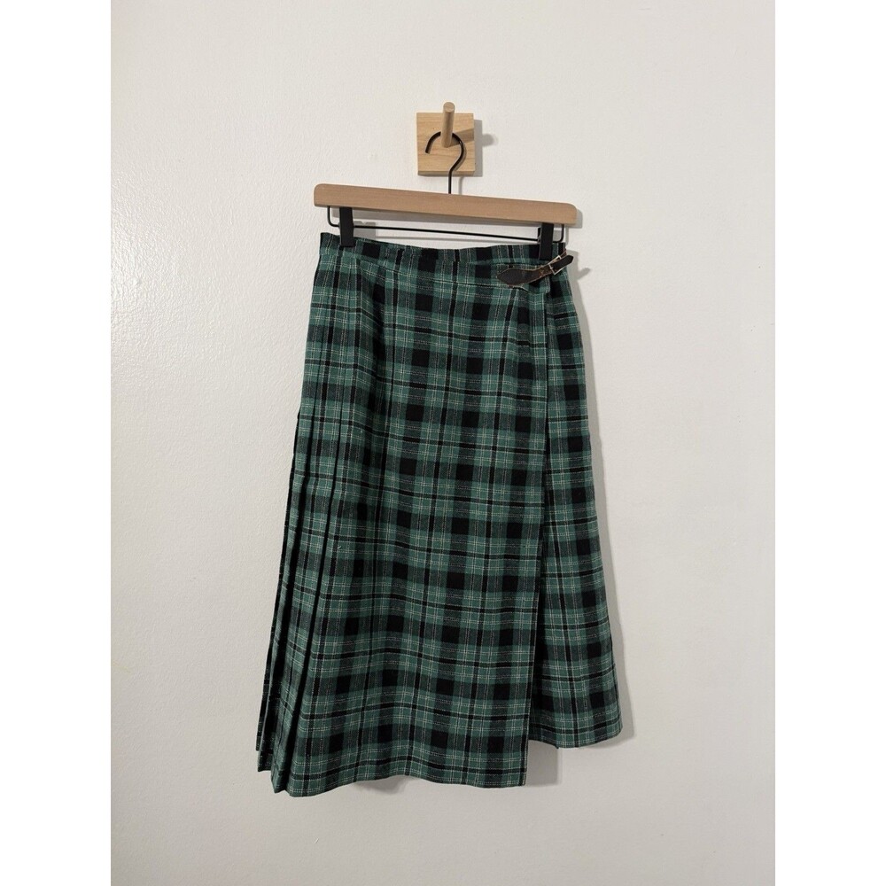 Vintage Young Pendleton Green Wrap Kilt Skirt Plaid Virgin Wool Timeless Sz 7-8